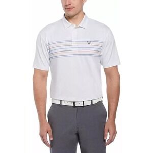Callaway Men's XXL White with Chest Stripes Opti-Dri Short‎ Sleeve Golf Polo NEW